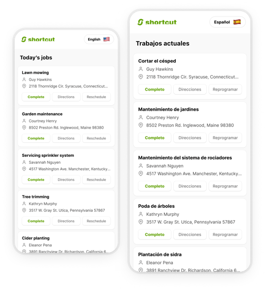 Bilingual mobile interface in English and Spanish