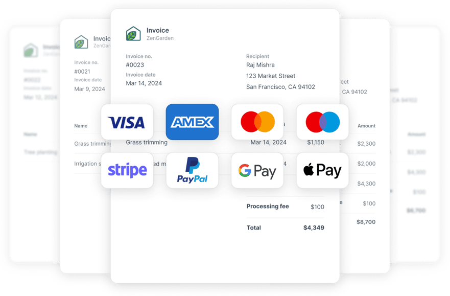Invoice and payment processing with multiple payment methods